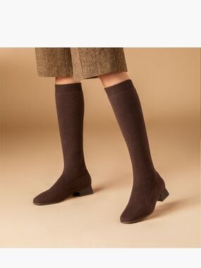Knit Mid-Calf Brown Sock Boots